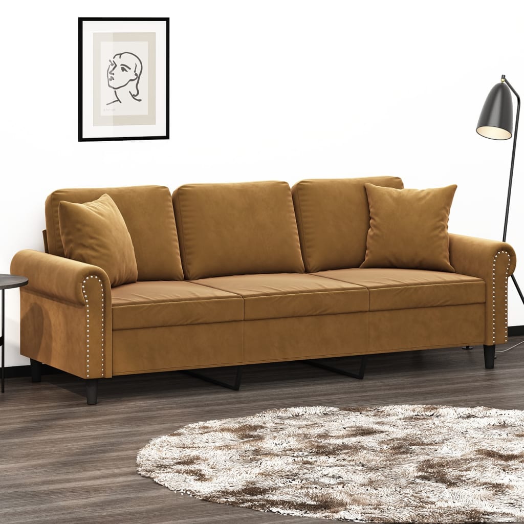 3-Sitzer-Sofa mit Kissen Braun 180 cm Samt kaufen
