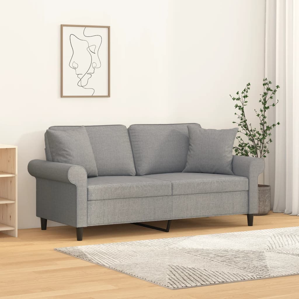 vida XL 2-Sitzer-Sofa mit Kissen Hellgrau 140 cm Stoff