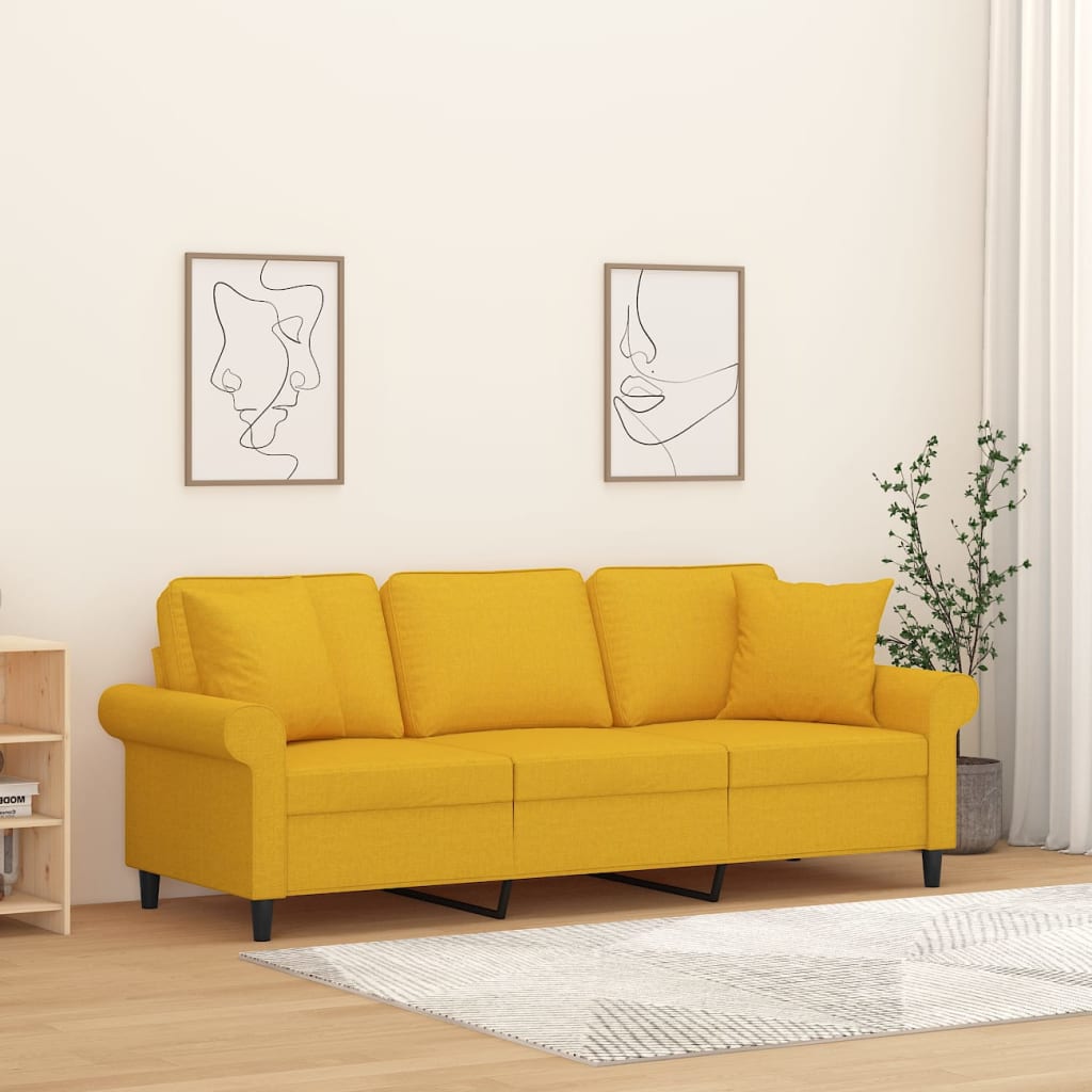 3-Sitzer-Sofa mit Kissen Hellgelb 180 cm Stoff kaufen