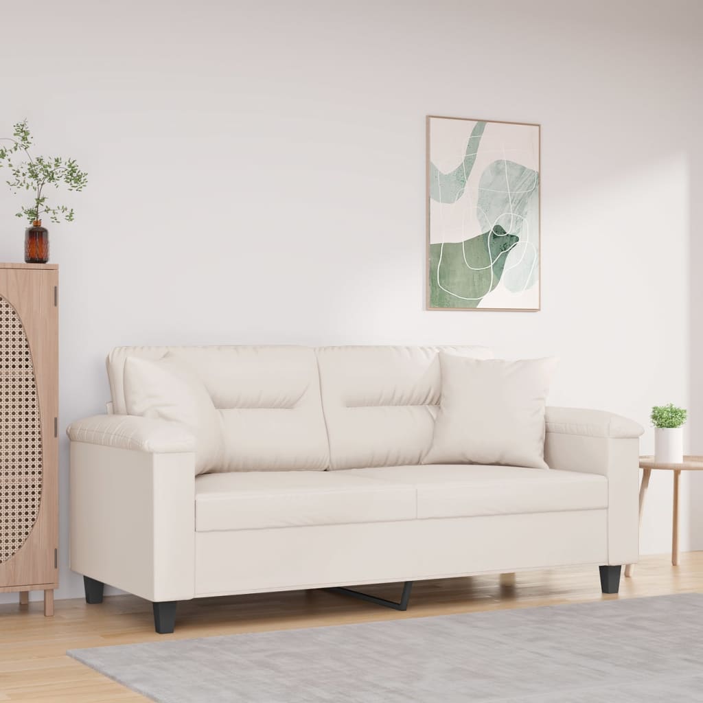 vidaXL Sofá 2 lugares c/ almofadões 140 cm tecido de microfibra bege