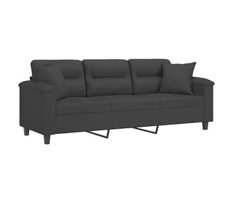 vidaXL 3-Seater Sofa with Pillows&Cushions Dark Grey 180 cm Microfibre Fabric
