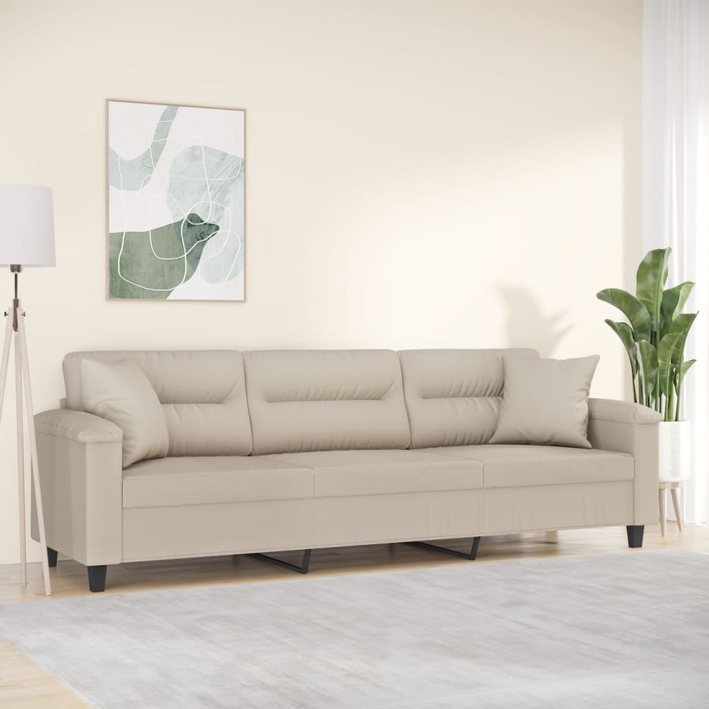 3-Sitzer-Sofa mit Kissen Creme 210 cm Mikrofasergewebe kaufen