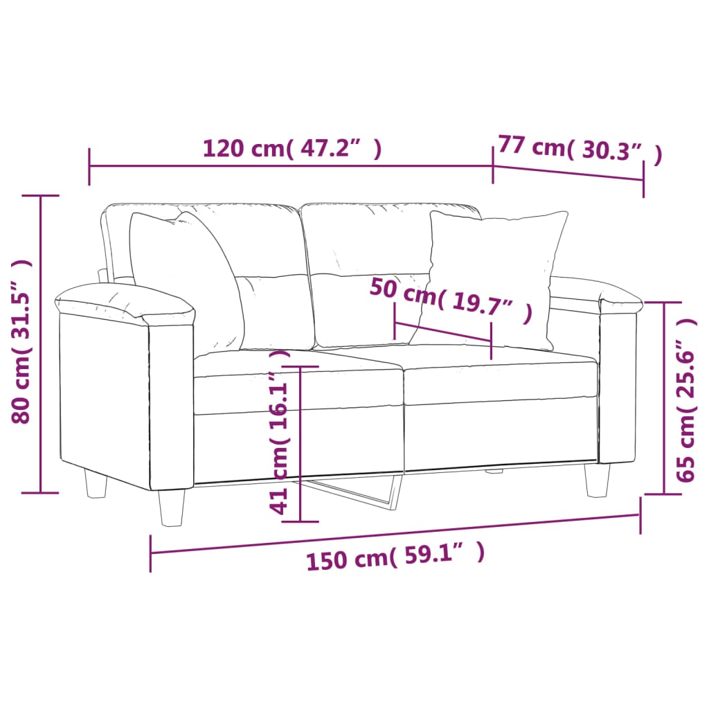 Canapea cu 2 locuri, perne&pernuțe cappuccino 120 cm piele eco