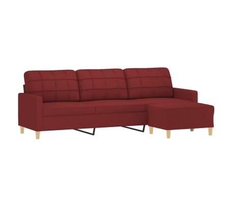 vidaXL Canap&eacute; &agrave; 3 places avec repose-pieds Rouge bordeaux 210 cm Tissu