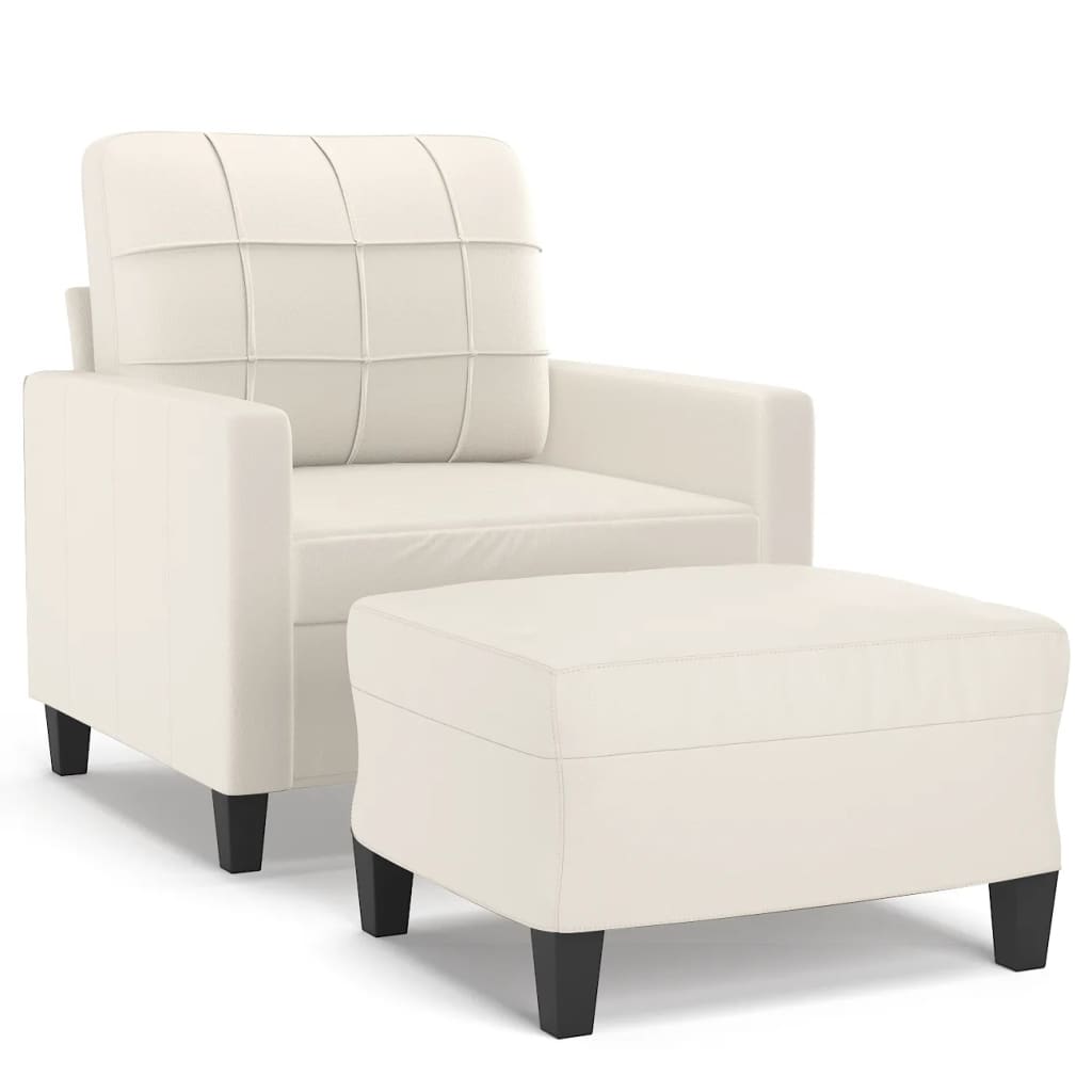 krémszínű műbőr kanapéfotel lábtartóval 60 cm