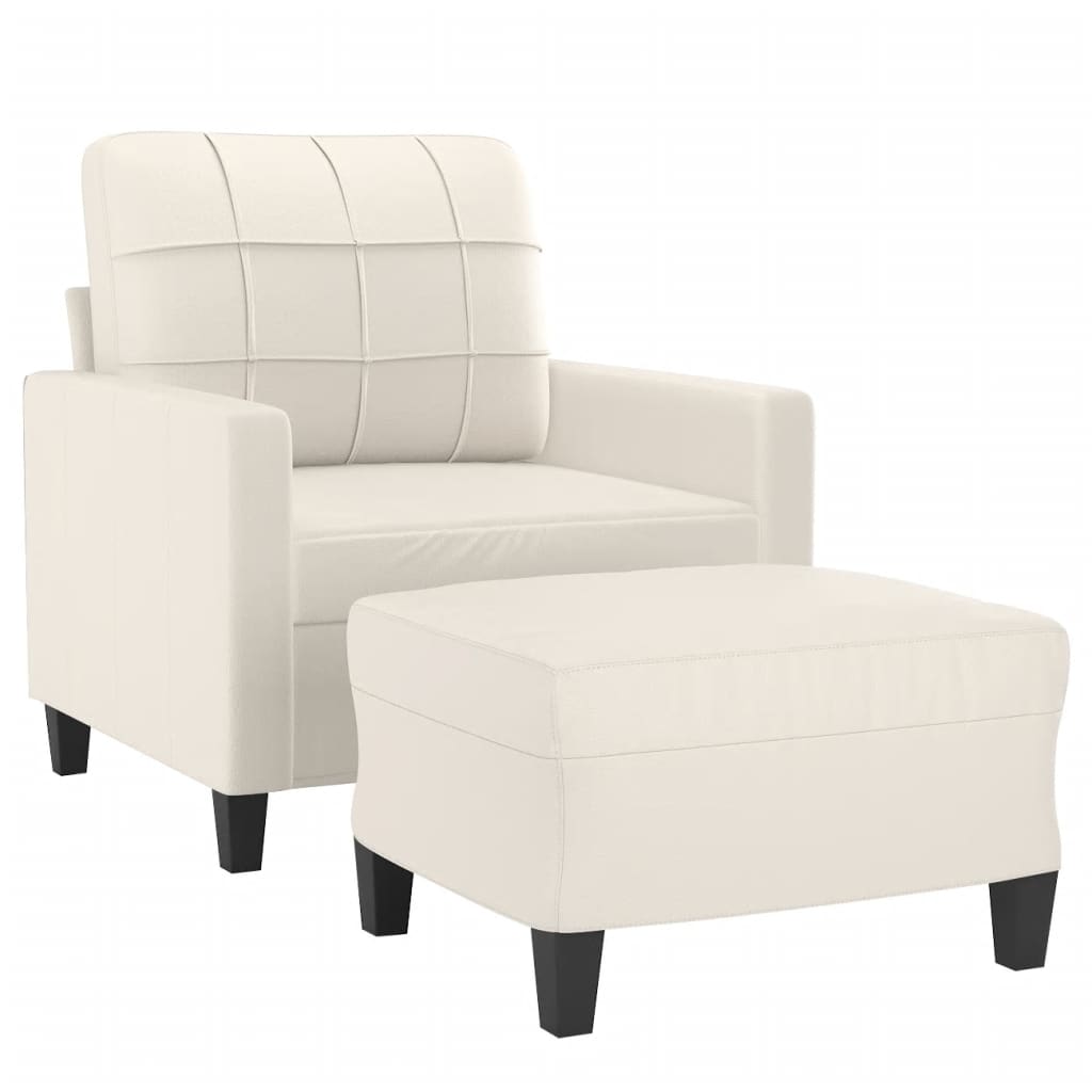 krémszínű műbőr kanapéfotel lábtartóval 60 cm