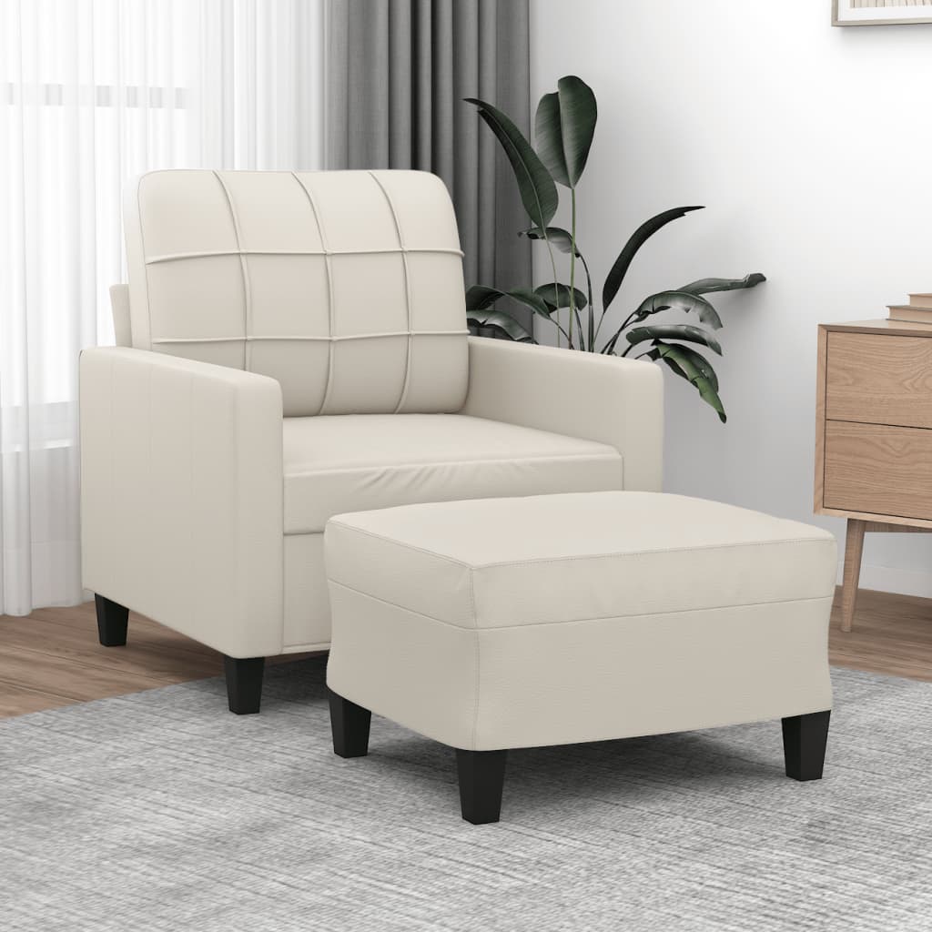 krémszínű műbőr kanapéfotel lábtartóval 60 cm