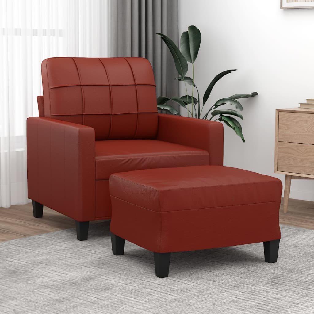 vidaXL sofastol med fodskammel 60 cm kunstlæder Vinrød