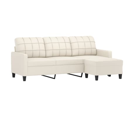 vidaXL 3-personers sofa med fodskammel 180 cm kunstl&aelig;der cremefarvet
