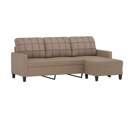 vidaXL 3-personers sofa med fodskammel 180 cm kunstl&aelig;der cappuccino