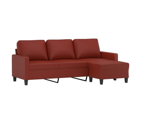 vidaXL 3-Sitzer-Sofa mit Hocker Weinrot 180 cm Kunstleder