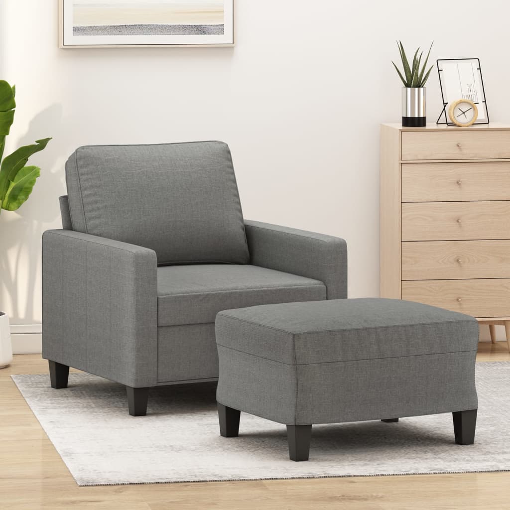 vidaXL Poltrona com apoio de pés 60 cm tecido cinzento-escuro