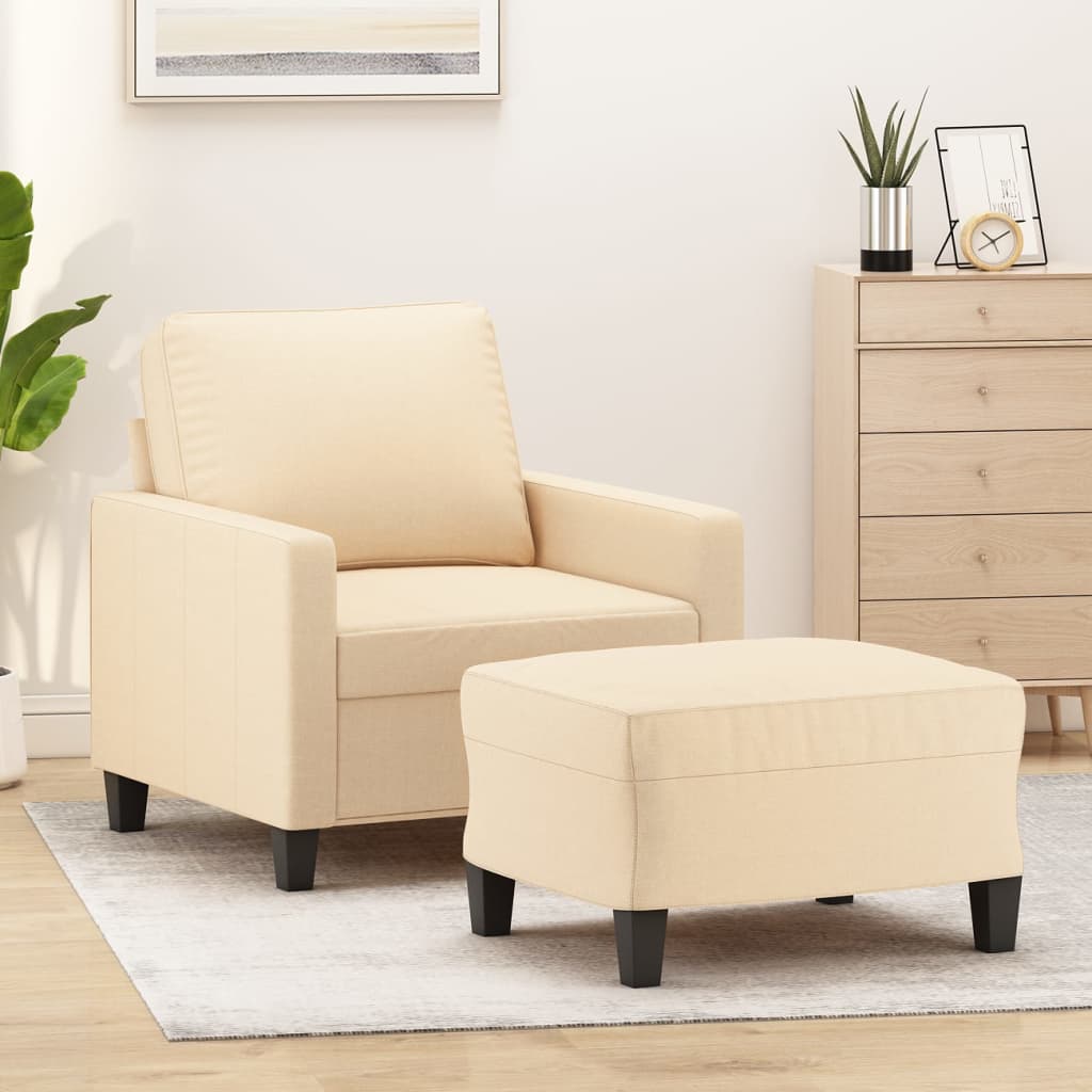 Fauteuil avec repose-pied Crème 60 cm Tissu