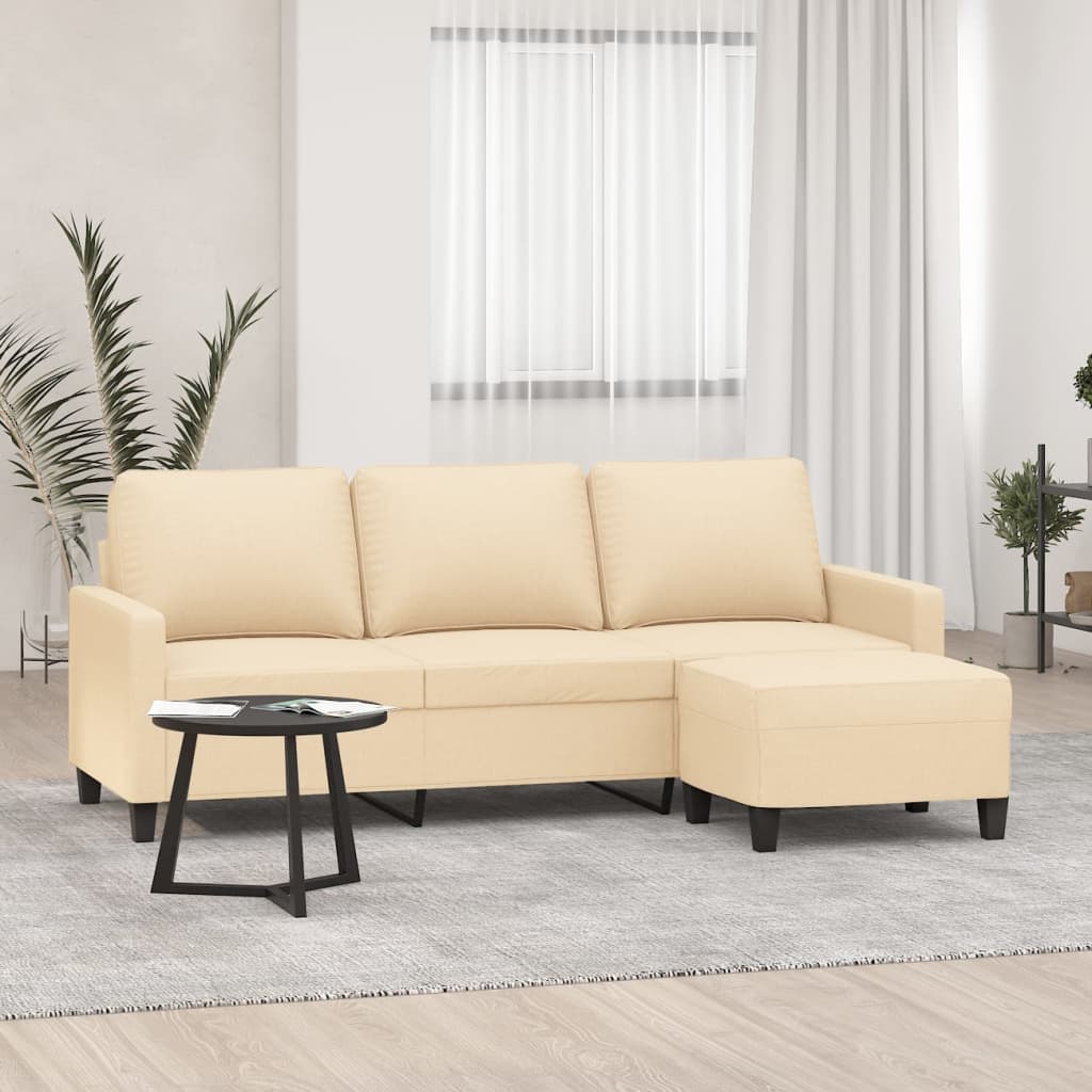 vida XL 3-Sitzer-Sofa mit Hocker Creme 180 cm Stoff