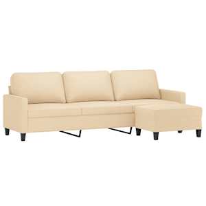 vidaXL Trivietė sofa su pakoja, kreminės spalvos, 210cm, audinys