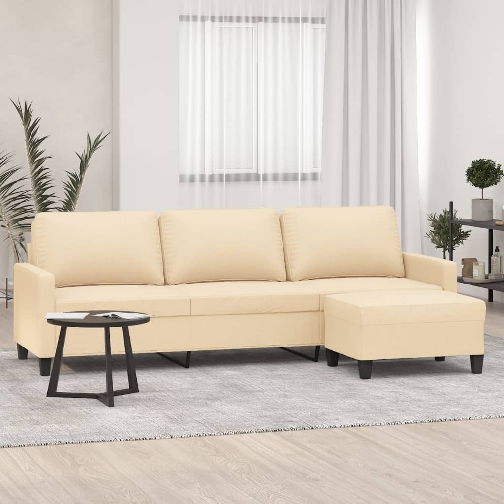 Canapea cu 3 locuri și taburet, crem, 210 cm, textil