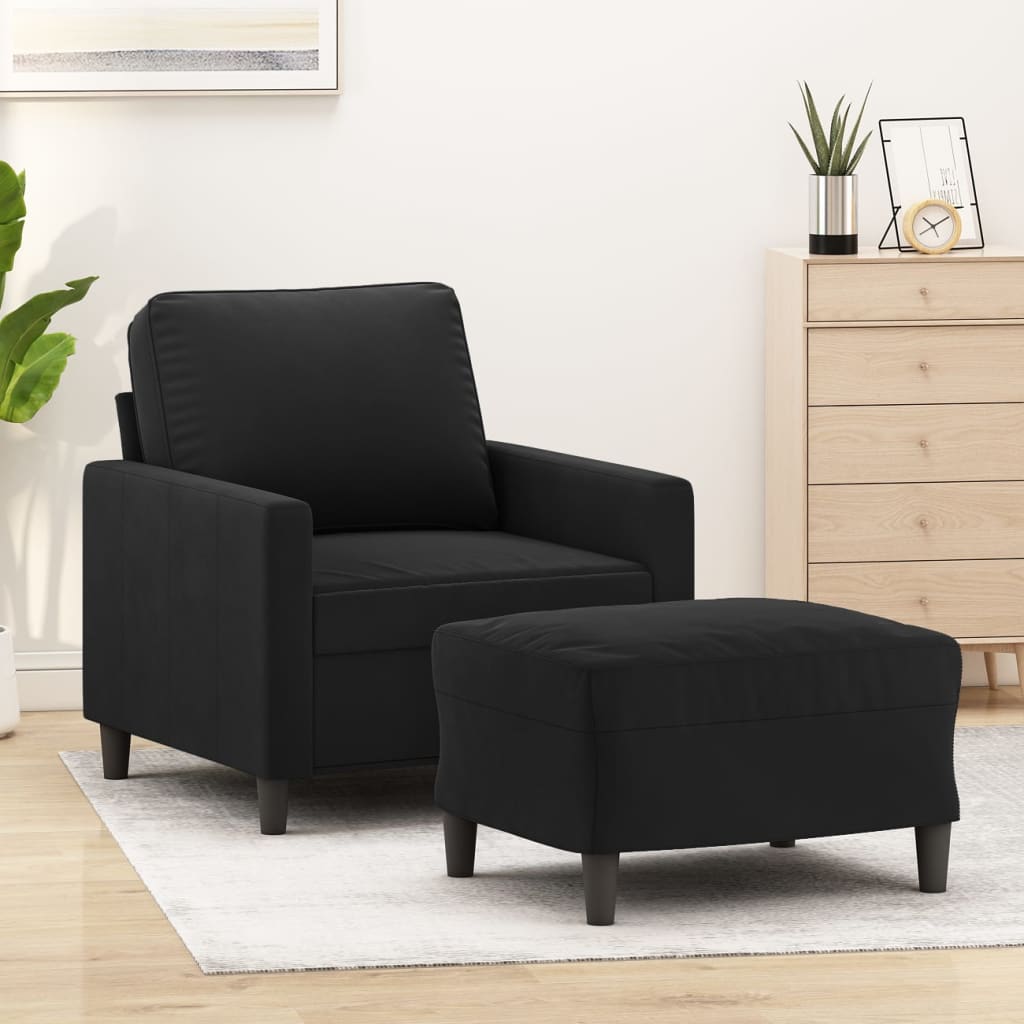 vidaXL sofastol med fodskammel 60 cm velour sort