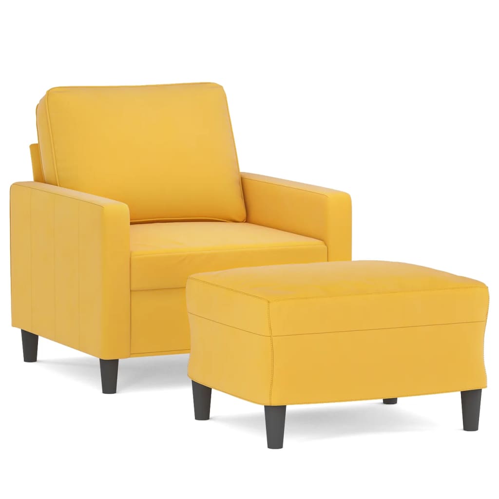 atpūtas krēsls ar kājsoliņu, 60 cm, gaiši dzeltens samts | Stepinfit.lv