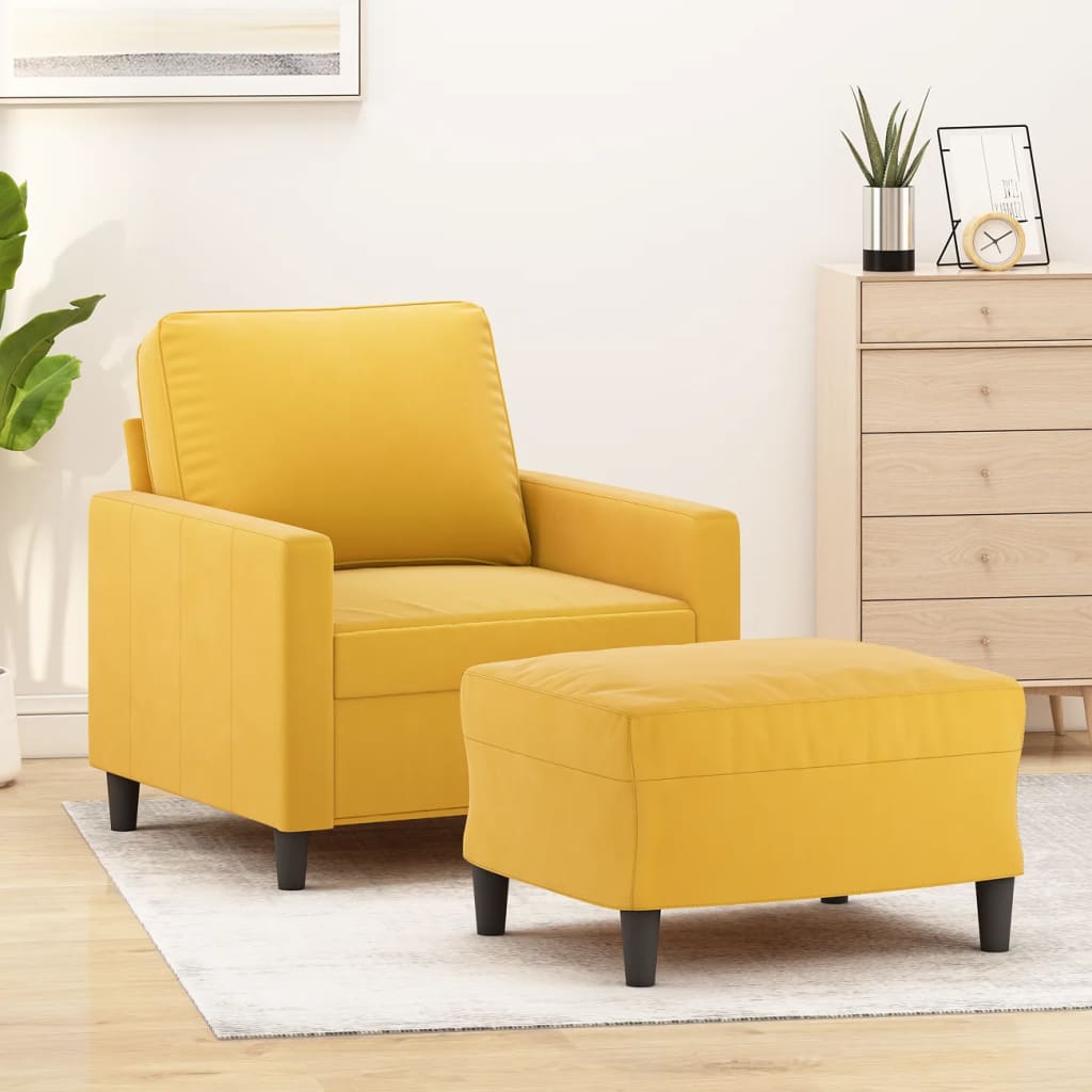 atpūtas krēsls ar kājsoliņu, 60 cm, gaiši dzeltens samts | Stepinfit.lv