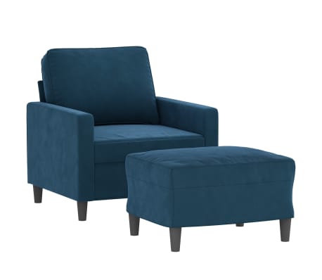 vidaXL Sessel mit Hocker Blau 60 cm Samt