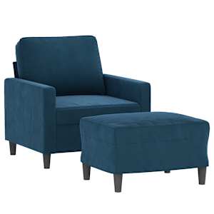 vidaXL Sessel mit Hocker Blau 60 cm Samt
