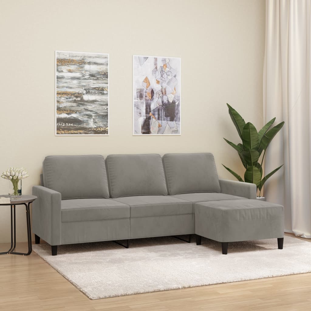 3-Sitzer-Sofa mit Hocker Hellgrau 180 cm Samt kaufen
