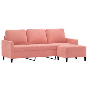 vidaXL Trivietė sofa su pakoja, rožinės spalvos, 180cm, aksomas