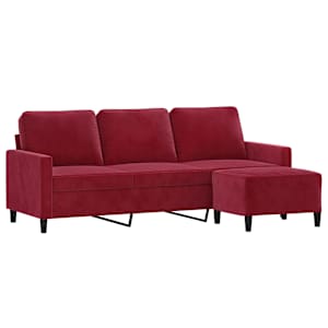 vidaXL Trivietė sofa su pakoja, raudonojo vyno spalvos, 180cm, aksomas
