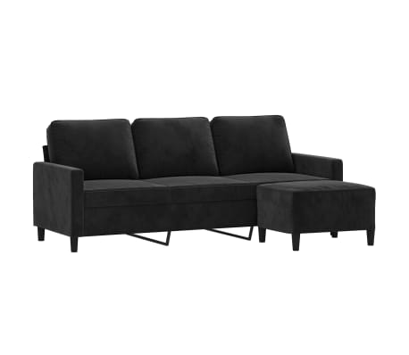 vidaXL Canapé à 3 places avec repose-pieds Noir 180 cm Velours