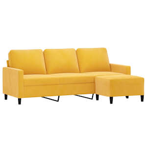 vidaXL Trivietė sofa su pakoja, &scaron;viesiai geltona, 180cm, aksomas