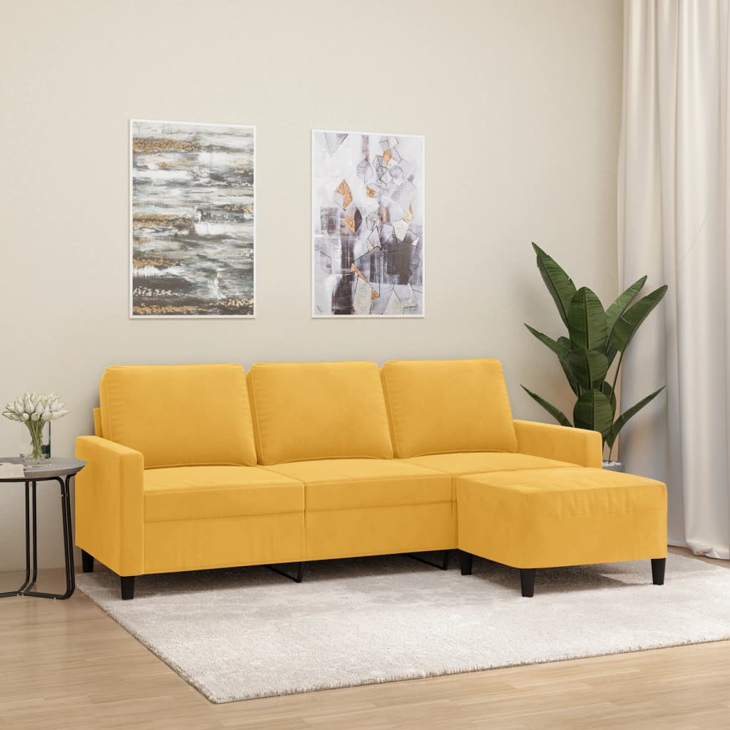 Sofá de 3 lugares com apoio de pés 180 cm veludo amarelo-claro | Loja Sitio  da Magia
