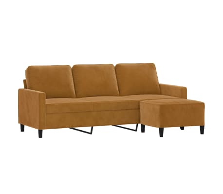 vidaXL Trivietė sofa su pakoja, rudos spalvos, 180cm, aksomas