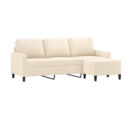 vidaXL Trivietė sofa su pakoja, kreminės spalvos, 180cm, aksomas