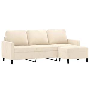vidaXL Trivietė sofa su pakoja, kreminės spalvos, 180cm, aksomas