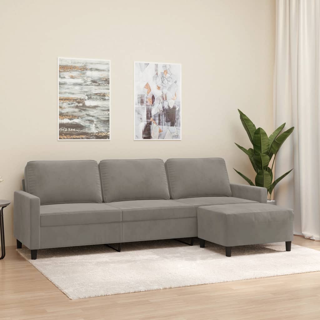 3-Sitzer-Sofa mit Hocker Hellgrau 210 cm Samt kaufen