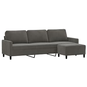 vidaXL Trivietė sofa su pakoja, tamsiai pilkos spalvos, 210cm, aksomas