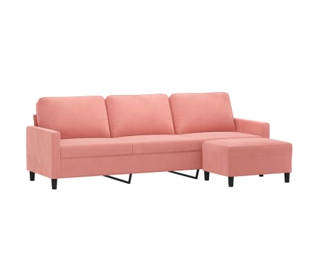 vidaXL Trivietė sofa su pakoja, rožinės spalvos, 210cm, aksomas