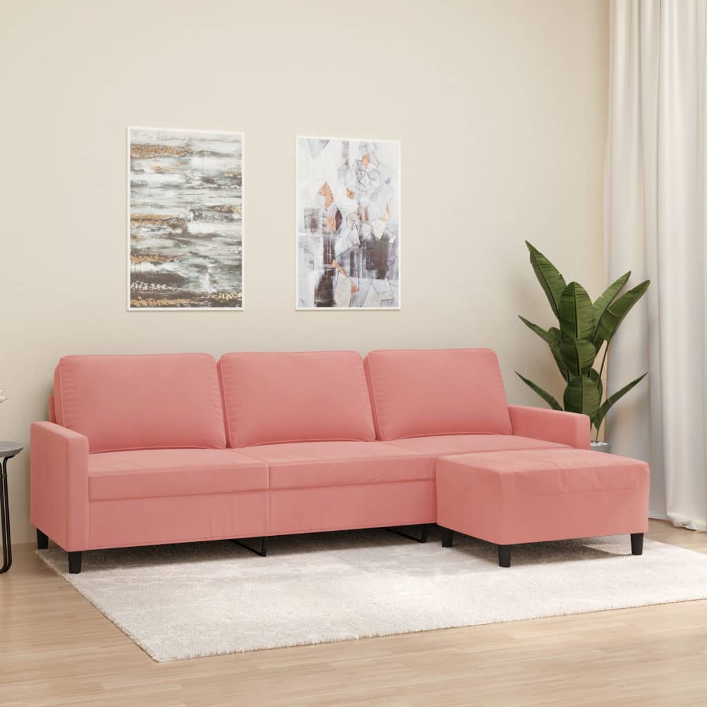 3-Sitzer-Sofa mit Hocker Rosa 210 cm Samt | Stepinfit.de