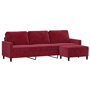 vidaXL Trivietė sofa su pakoja, raudonojo vyno spalvos, 210cm, aksomas