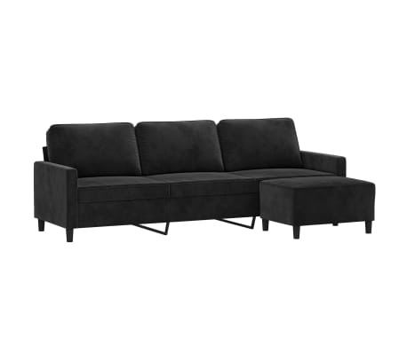 vidaXL Trivietė sofa su pakoja, juodos spalvos, 210cm, aksomas