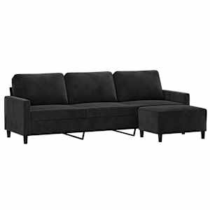 vidaXL Trivietė sofa su pakoja, juodos spalvos, 210cm, aksomas