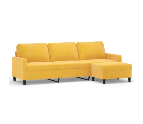 vidaXL Trivietė sofa su pakoja, &scaron;viesiai geltona, 210cm, aksomas