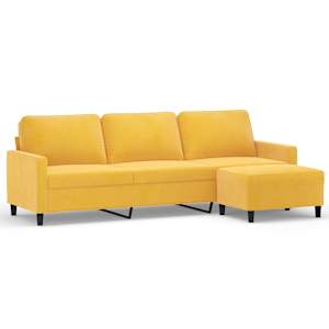 vidaXL Trivietė sofa su pakoja, &scaron;viesiai geltona, 210cm, aksomas