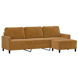 vidaXL Trivietė sofa su pakoja, rudos spalvos, 210cm, aksomas