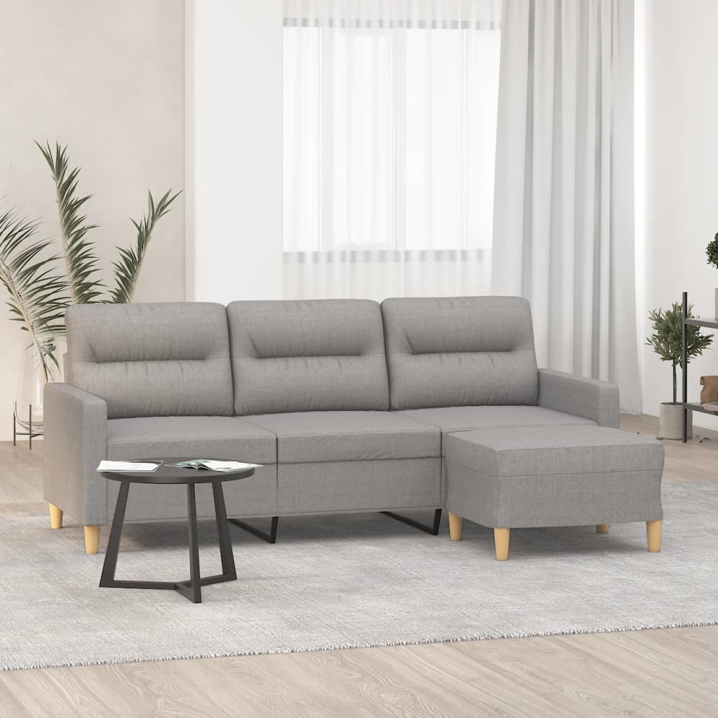 vidaXL Sofá de 3 lugares com apoio de pés 180 cm tecido cinzento-claro