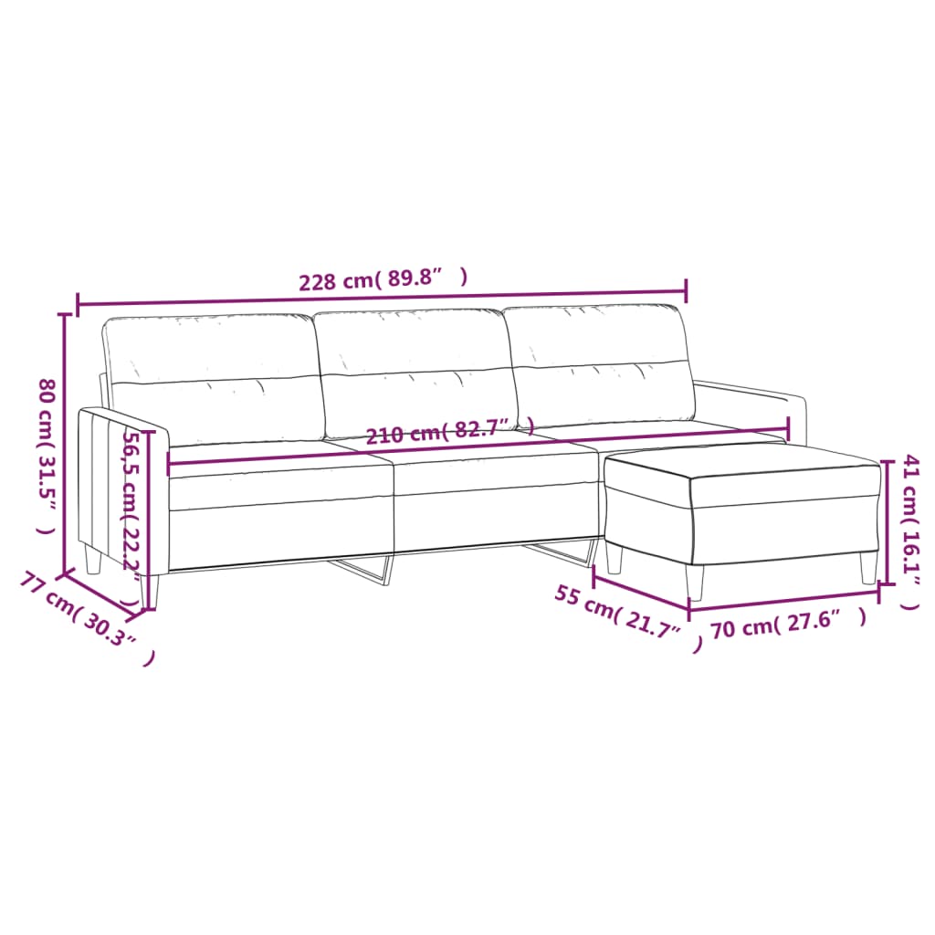 Canapé à 3 Places Avec Repose-pieds Marron 210 Cm Tissu VidaXL 18 width=274
