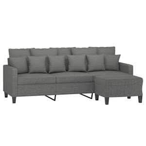 vidaXL 3-Seater Sofa with Footstool Dark Grey 180 cm Fabric