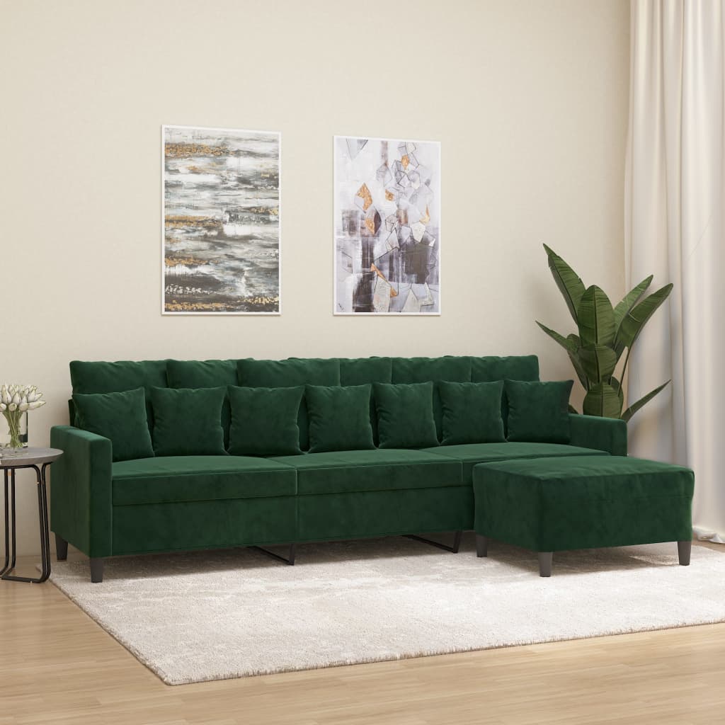 vidaXL 3-osobowa sofa z podnóżkiem, ciemnozielony, 210 cm, aksamit