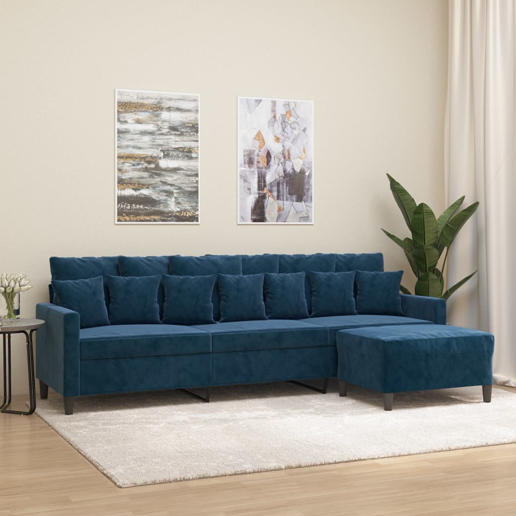 3-Sitzer-Sofa mit Hocker Blau 210 cm Samt | Stepinfit.de