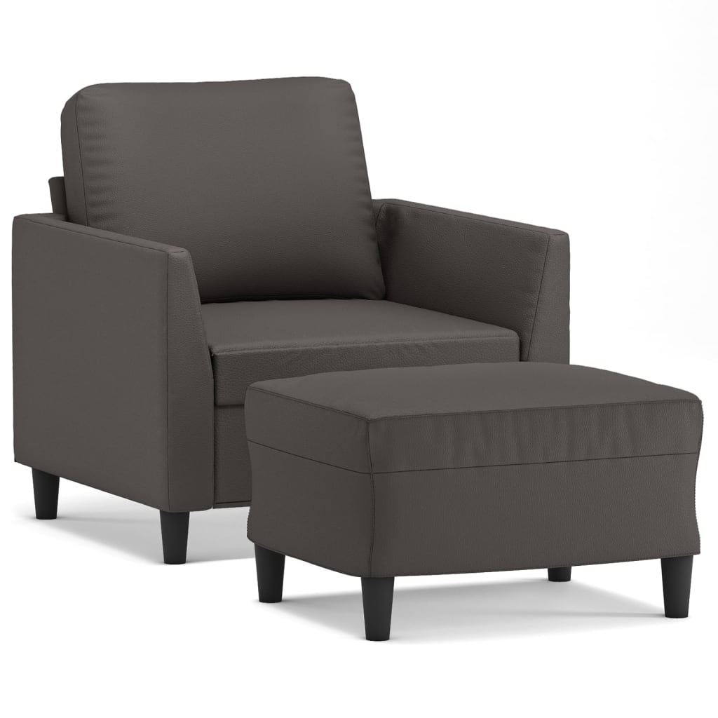 Fotoliu canapea cu taburet, gri, 60 cm, piele ecologică